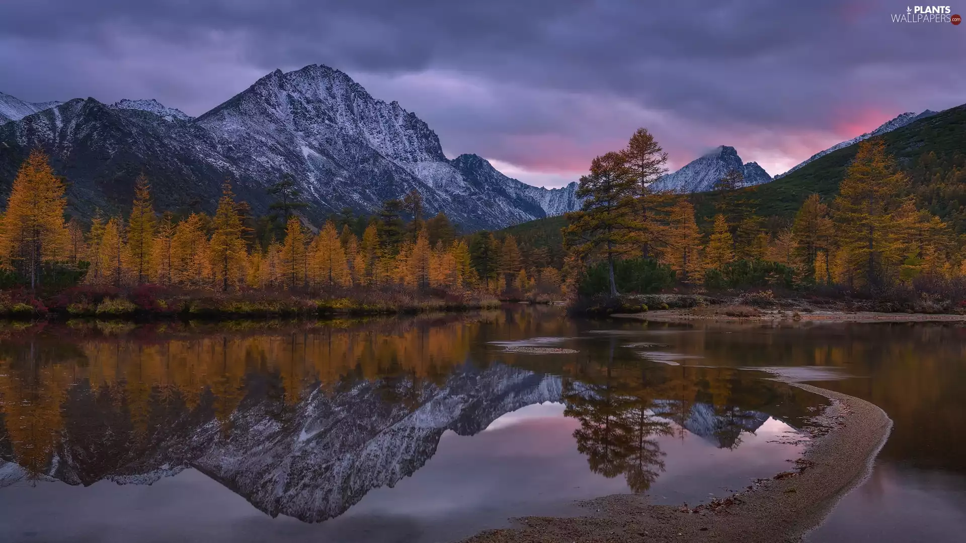 autumn, Mountains, viewes, reflection, trees, lake
