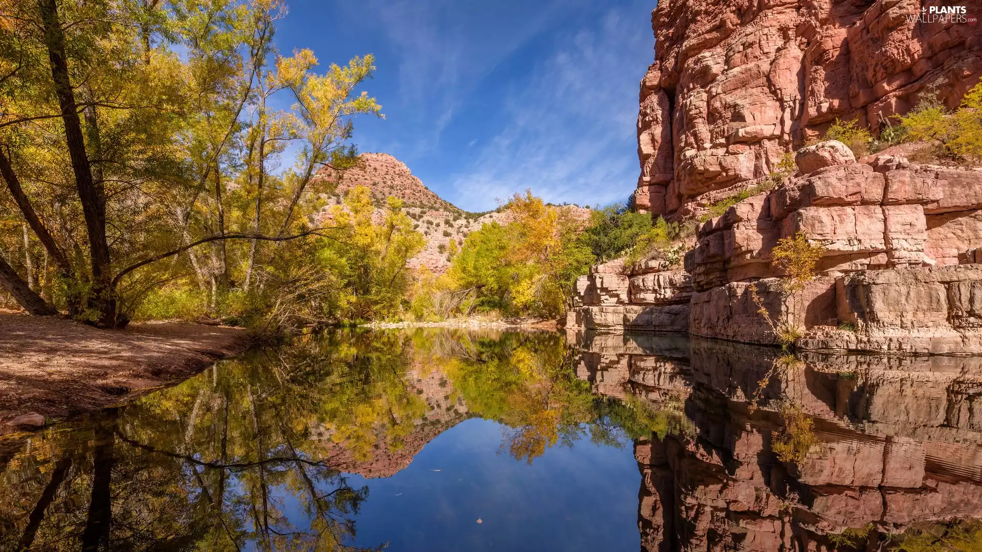 lake, Mountains, viewes, reflection, trees, rocks