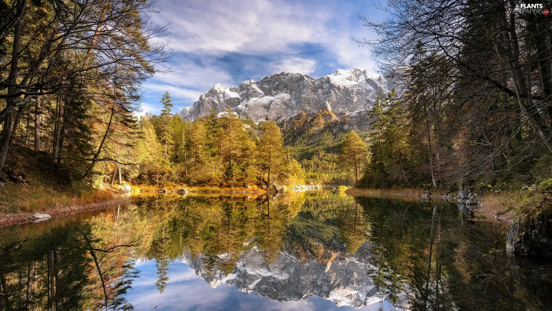 viewes, Mountains, lake, reflection, clouds, trees