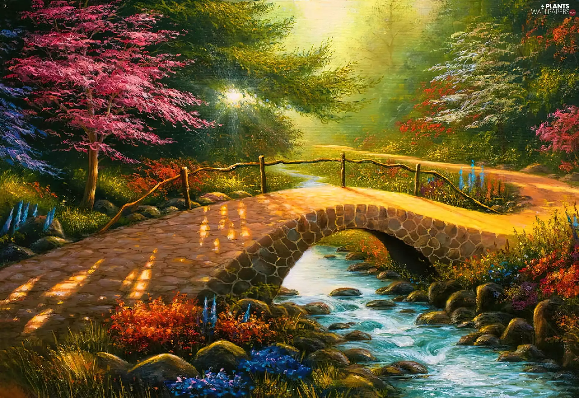 bridge, trees, viewes, River
