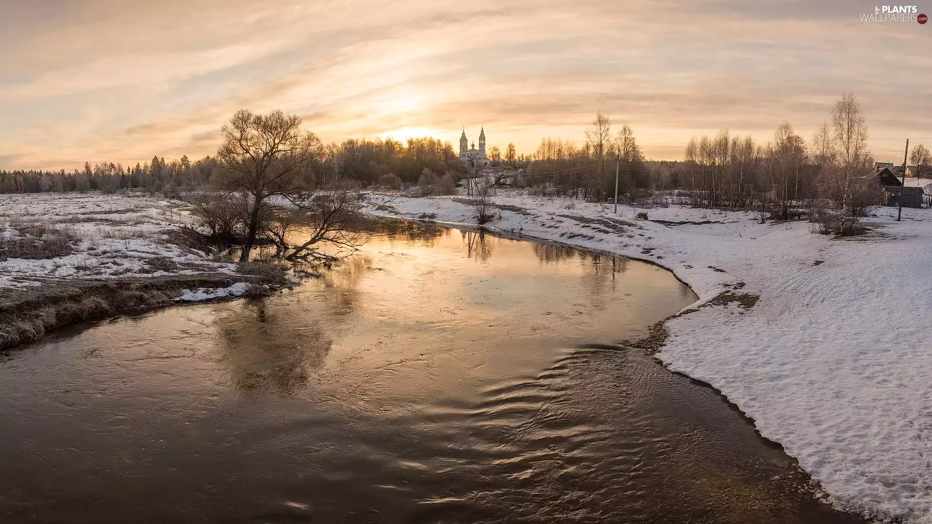 viewes, River, Cerkiew, trees, winter