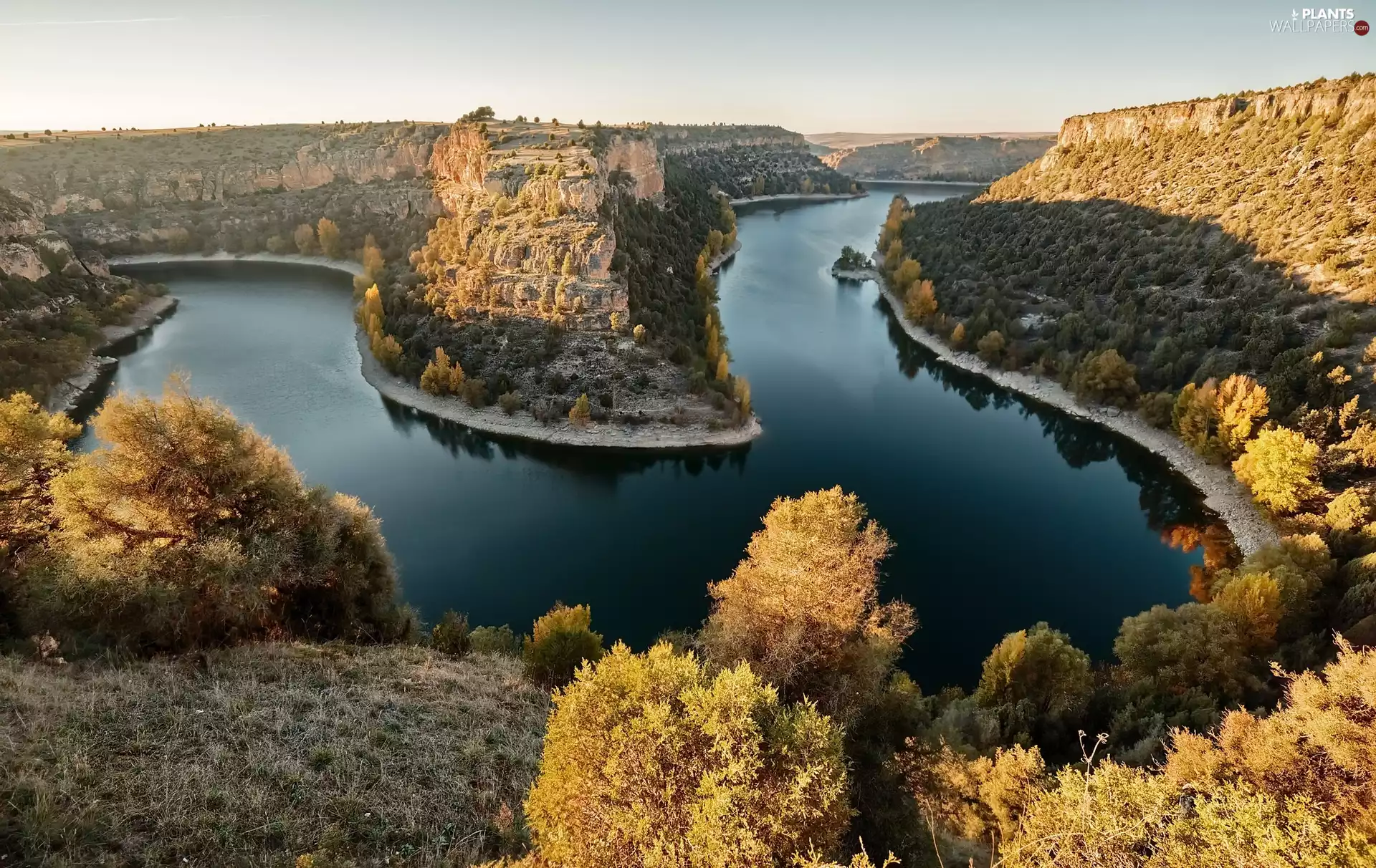 Parque Natural Hoces del Rio Duratón, Duratón River, VEGETATION, rocks, viewes, Segovia Province, Spain, trees