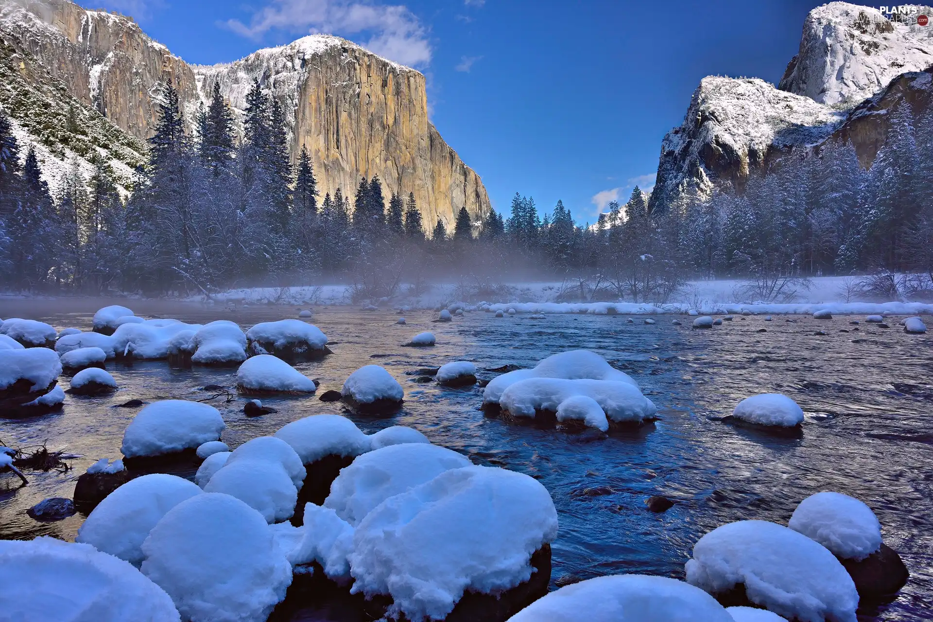 River, winter, trees, viewes, rocks