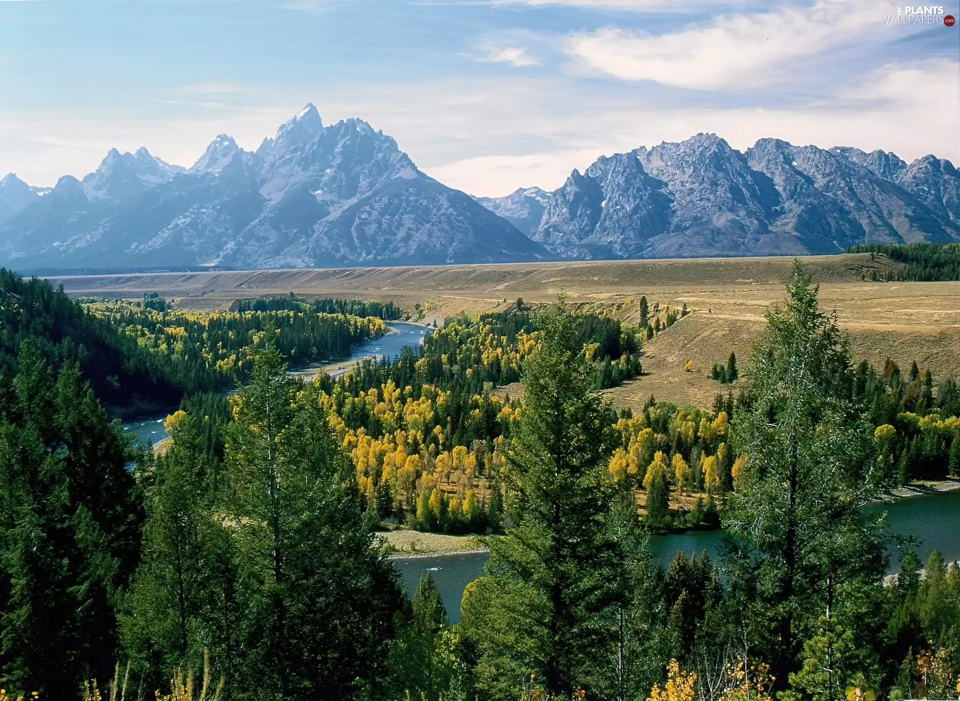 River, Mountains, woods
