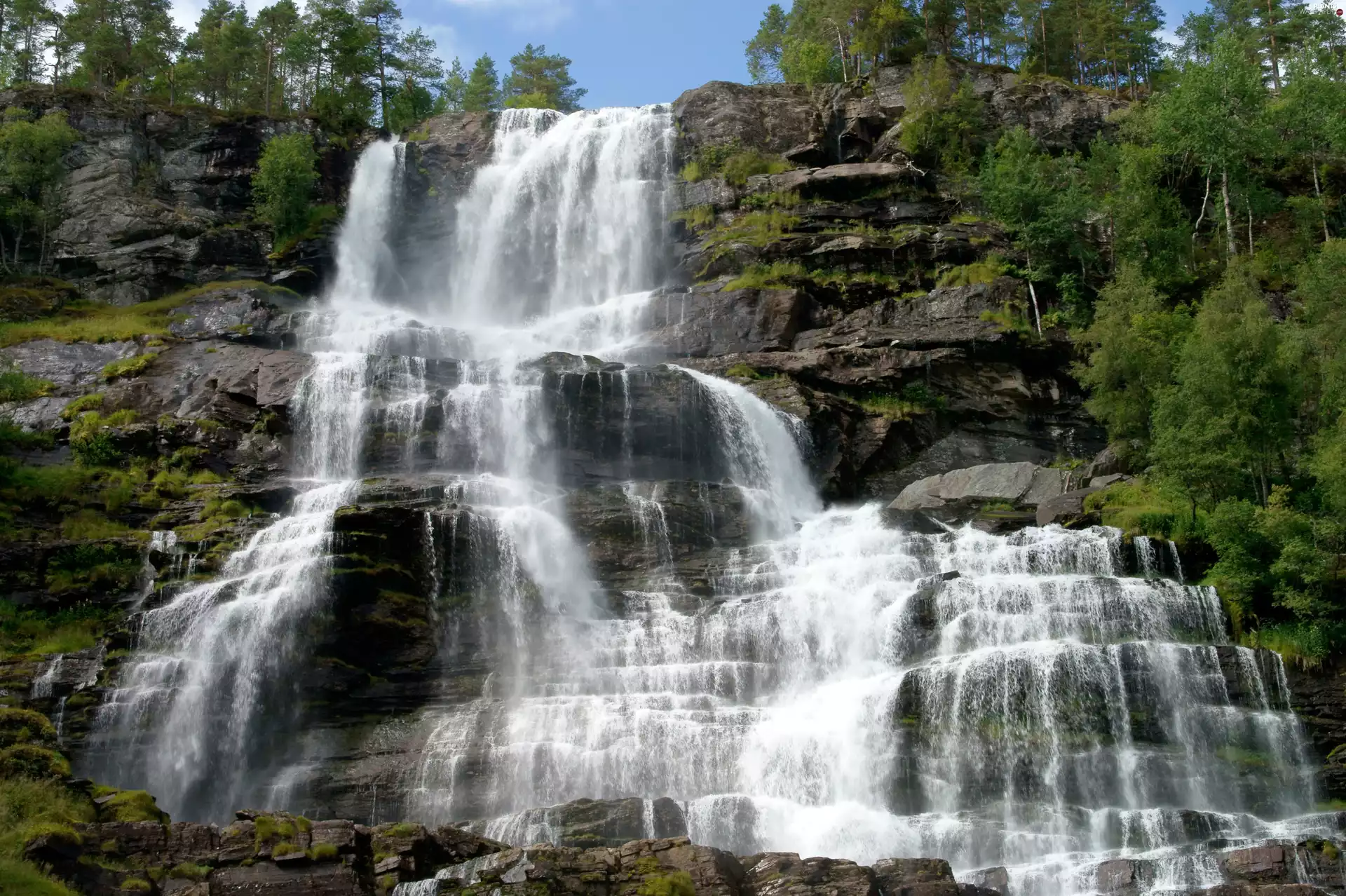 rocks, waterfall, cascade