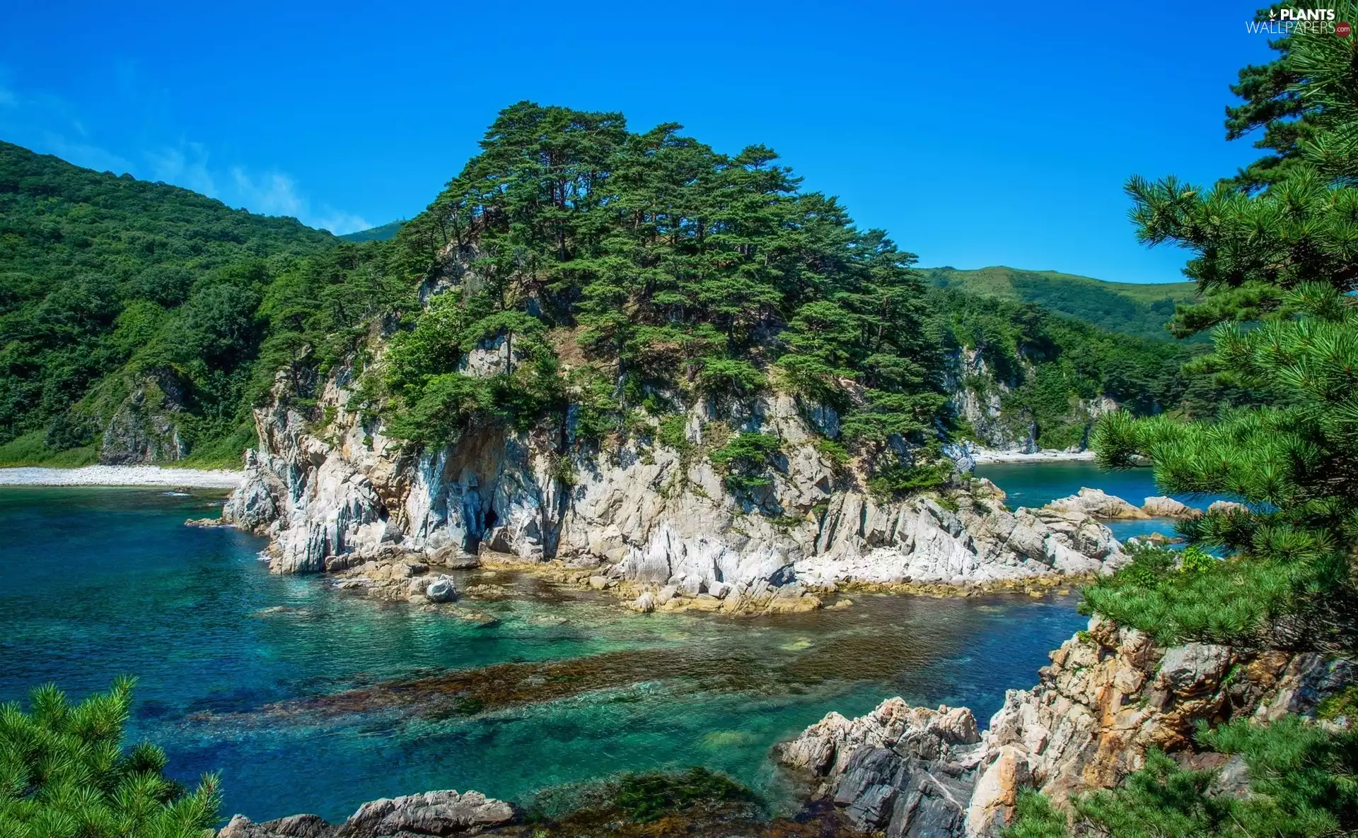 lake, trees, viewes, rocks