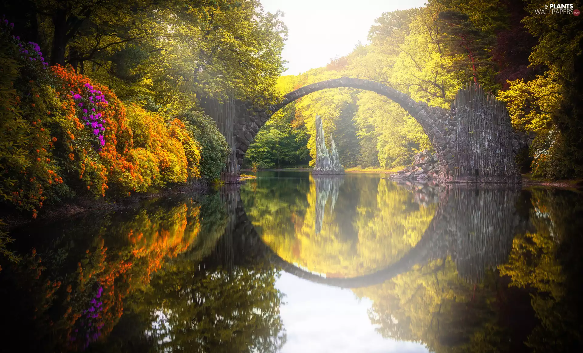 Lake Rakotz, Saxony, bridge, Gablenz, Germany, stone, Rocks