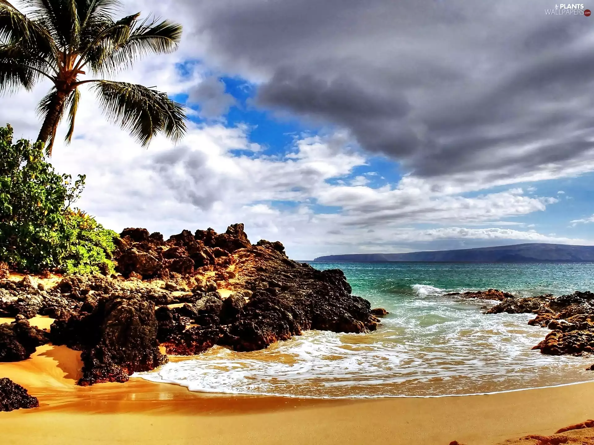 Beaches, rocks, Sky, sea, Clouds