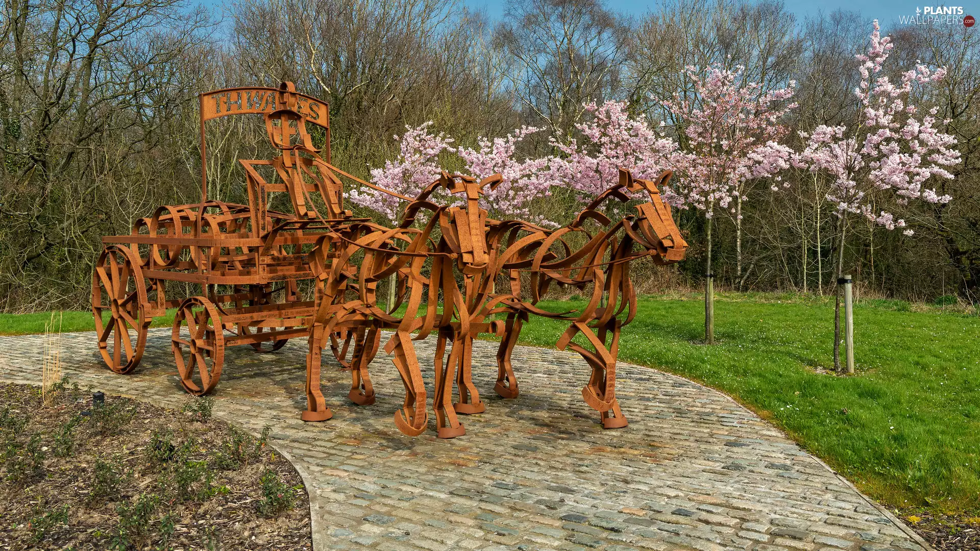 viewes, lane, chaise, Metal, bloodstock, trees, flourishing, sculpture