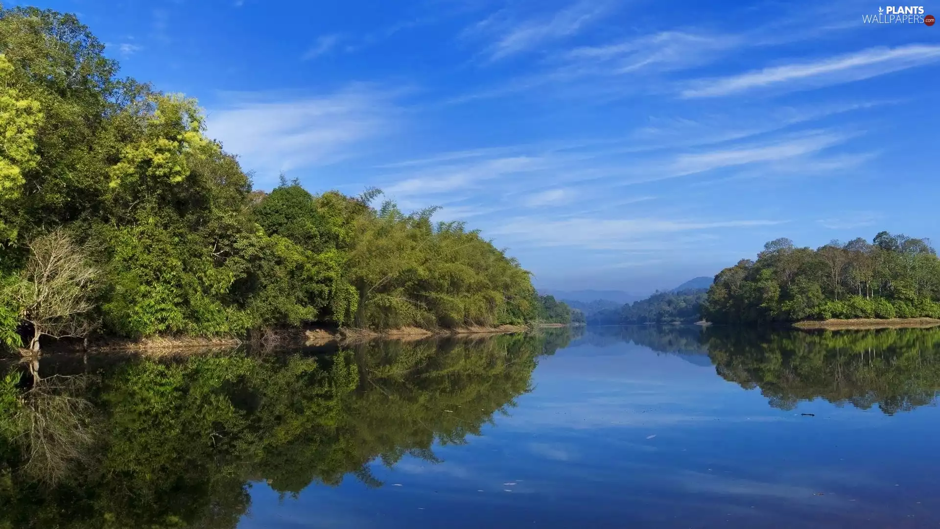 viewes, River, blue, Sky, reflection, trees