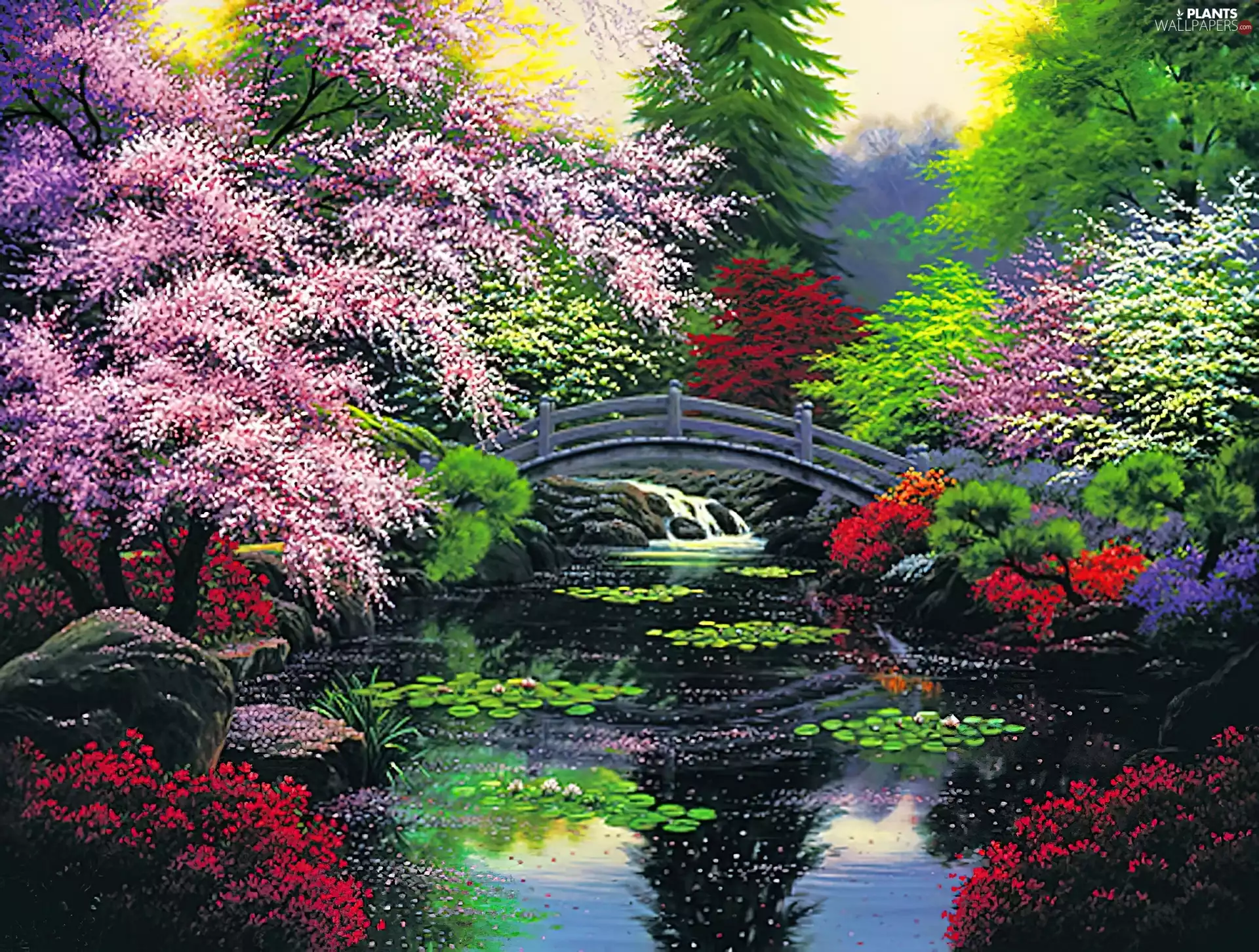 flourishing, Park, viewes, Spring, trees, pond