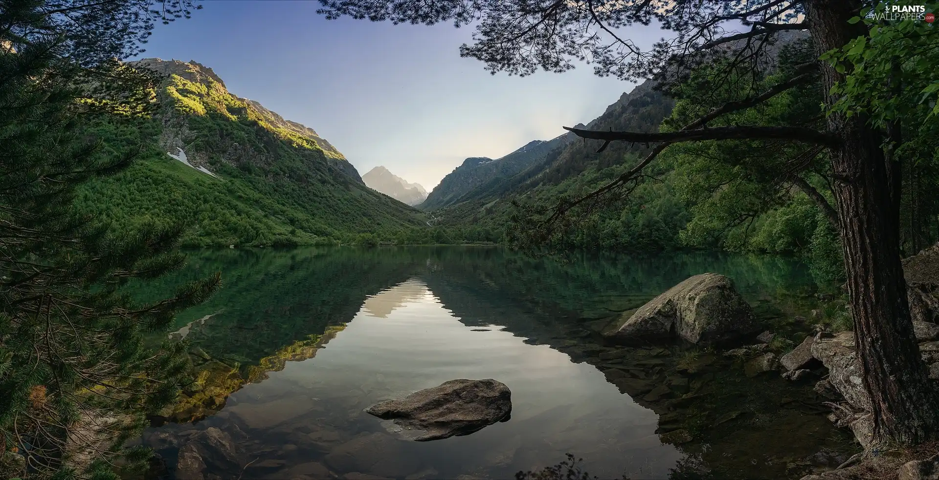 reflection, The Hills, viewes, lake, Mountains, trees, Stones - Plants ...