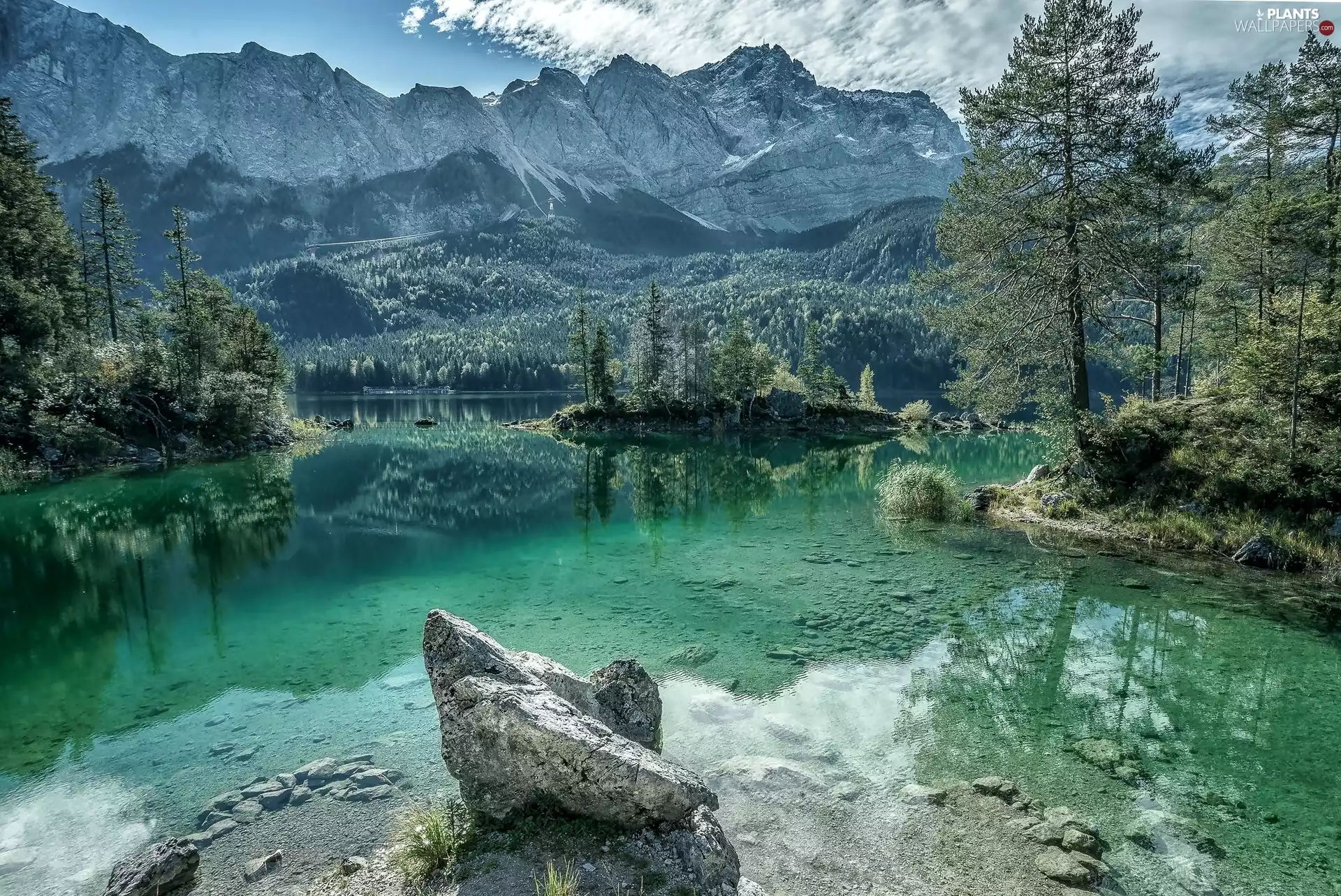 viewes, Stones, Mountains, trees, lake