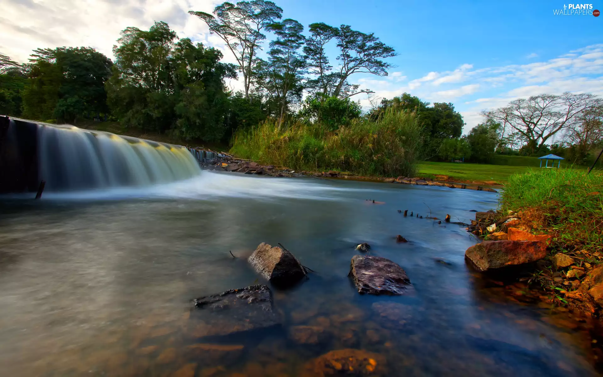 River Threshold, trees, flux, viewes, Park, River, Stones