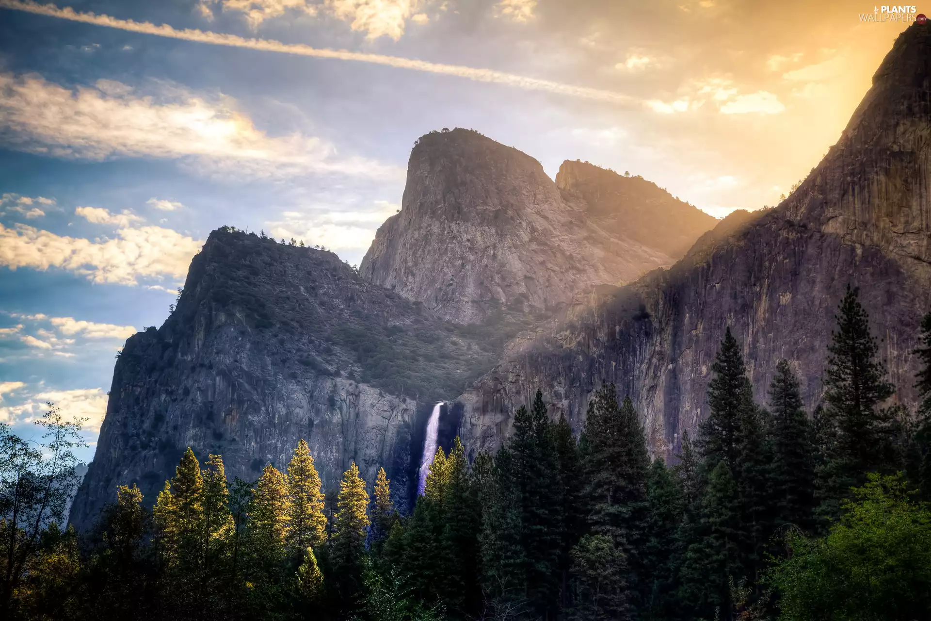 Mountains, State of California, trees, Yosemite National Park, The United States, Horsetail Waterfall, viewes