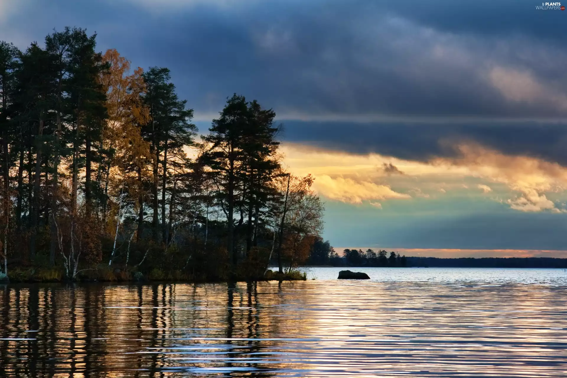 lake, viewes, clouds, trees