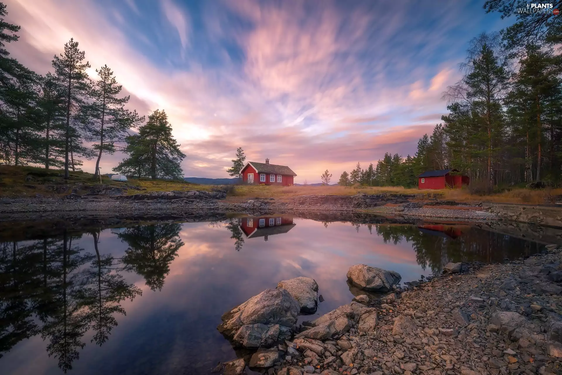 Vaeleren Lake, Norway, trees, viewes, house, Ringerike