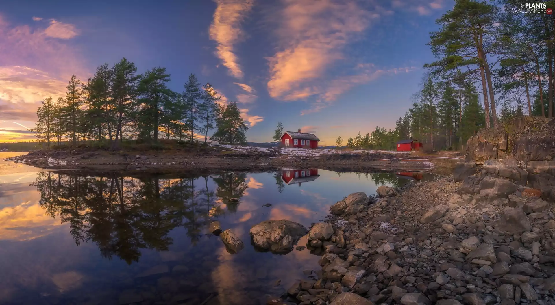 Vaeleren Lake, Norway, trees, viewes, house, Ringerike