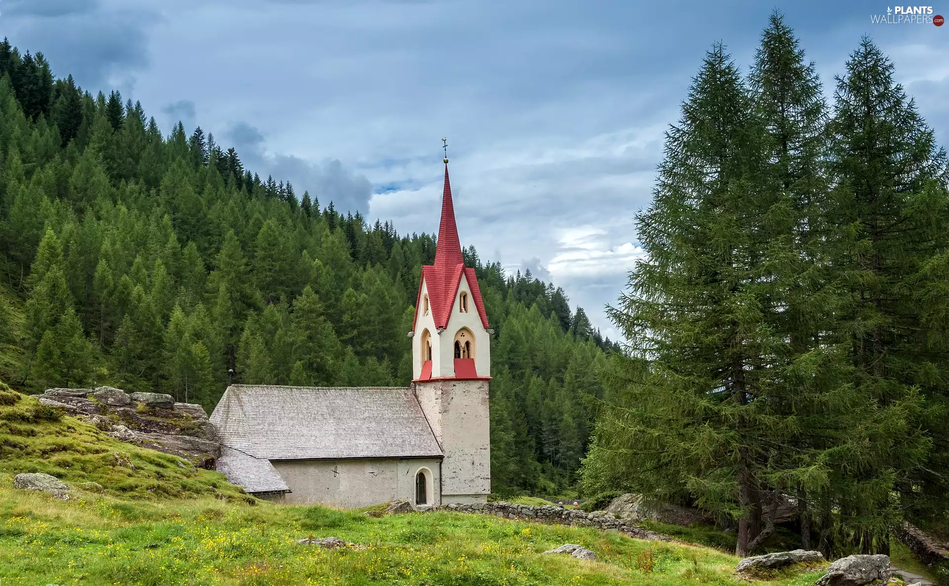 viewes, Valley, Church, trees, chapel