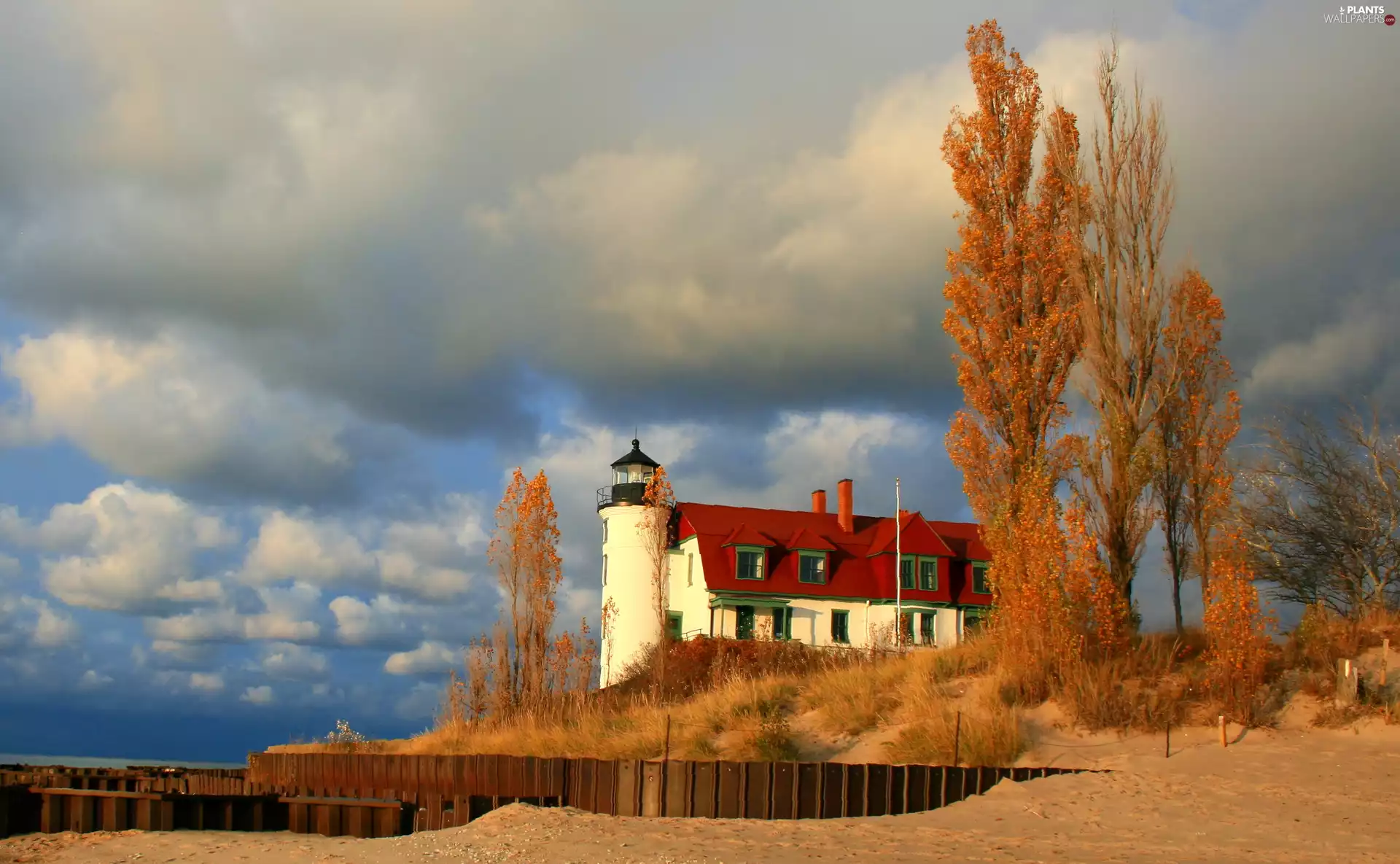 maritime, VEGETATION, Sky, Lighthouse, cloudy