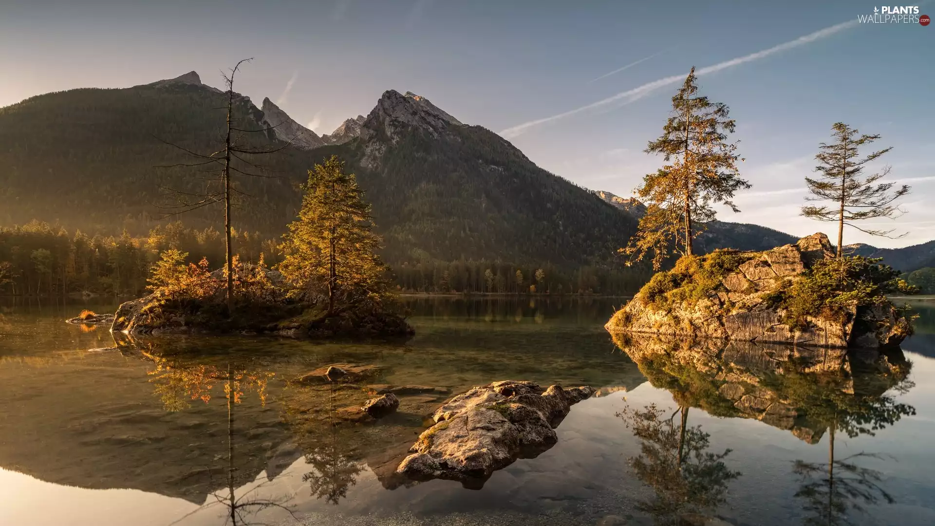 viewes, rocks, Bavaria, trees, Lake Hintersee, Alps Mountains, Germany