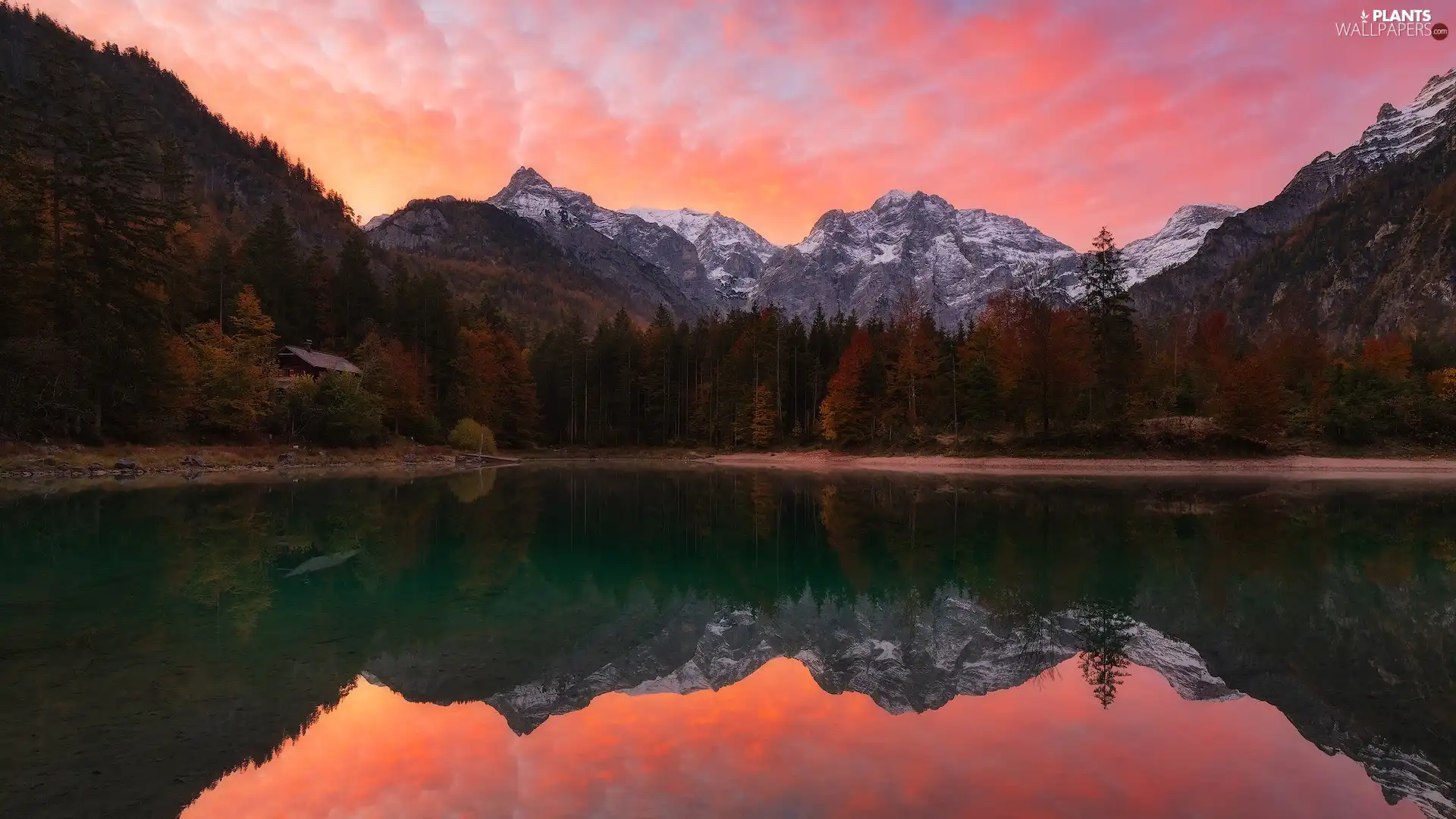 clouds, Mountains, trees, viewes, reflection, lake