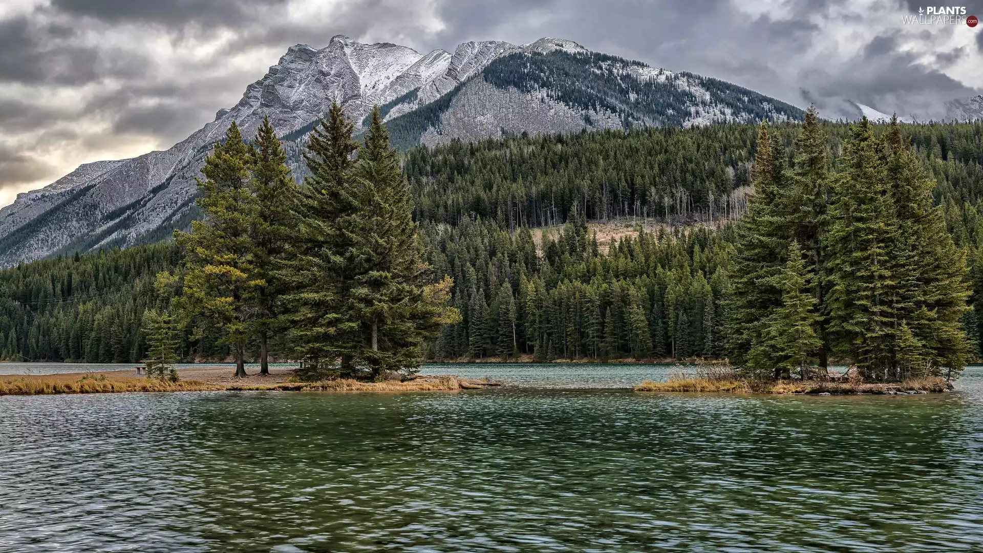 Islets, Mountains, trees, viewes, clouds, lake