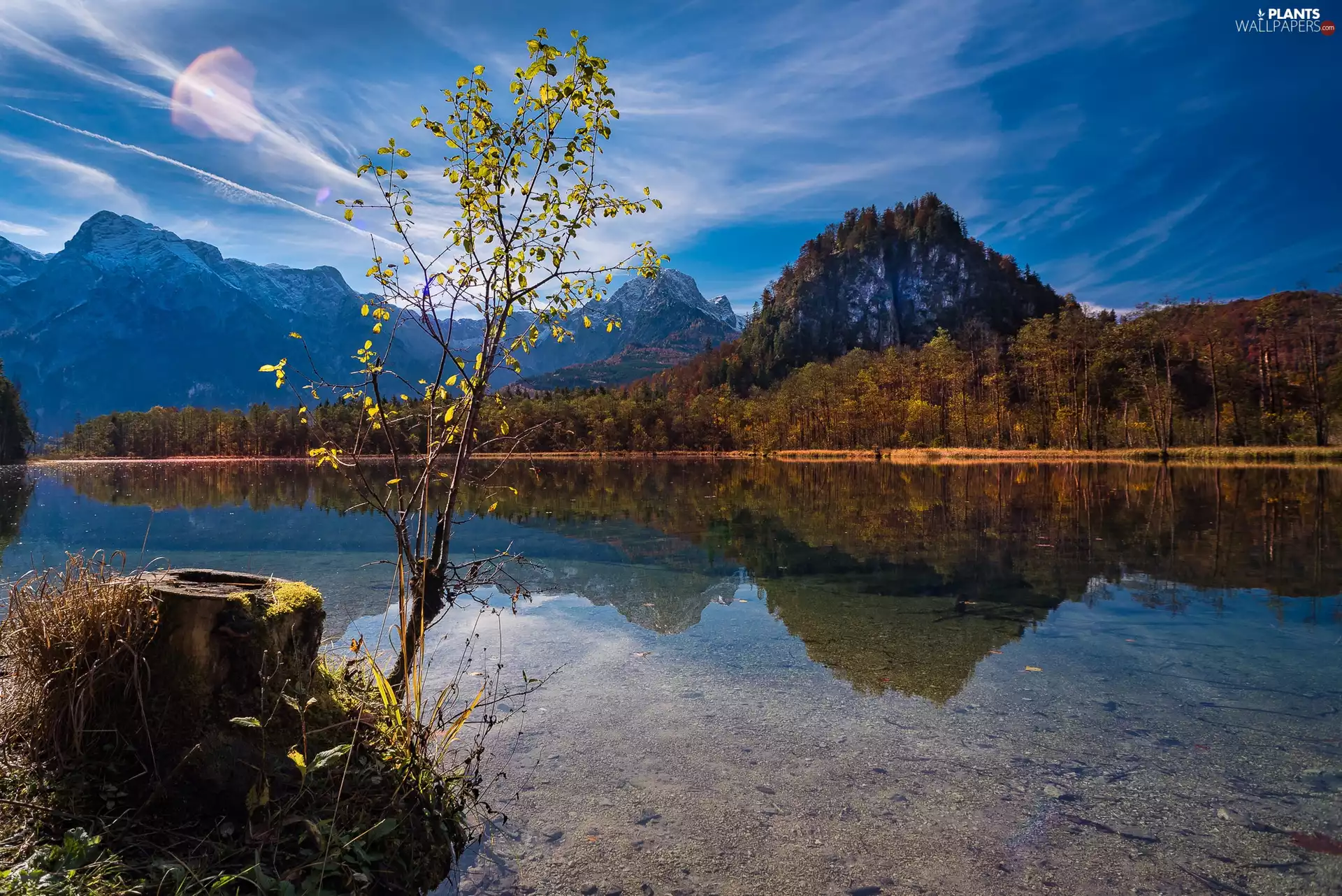 Mountains, trees, reflection, viewes, lake, clouds, autumn