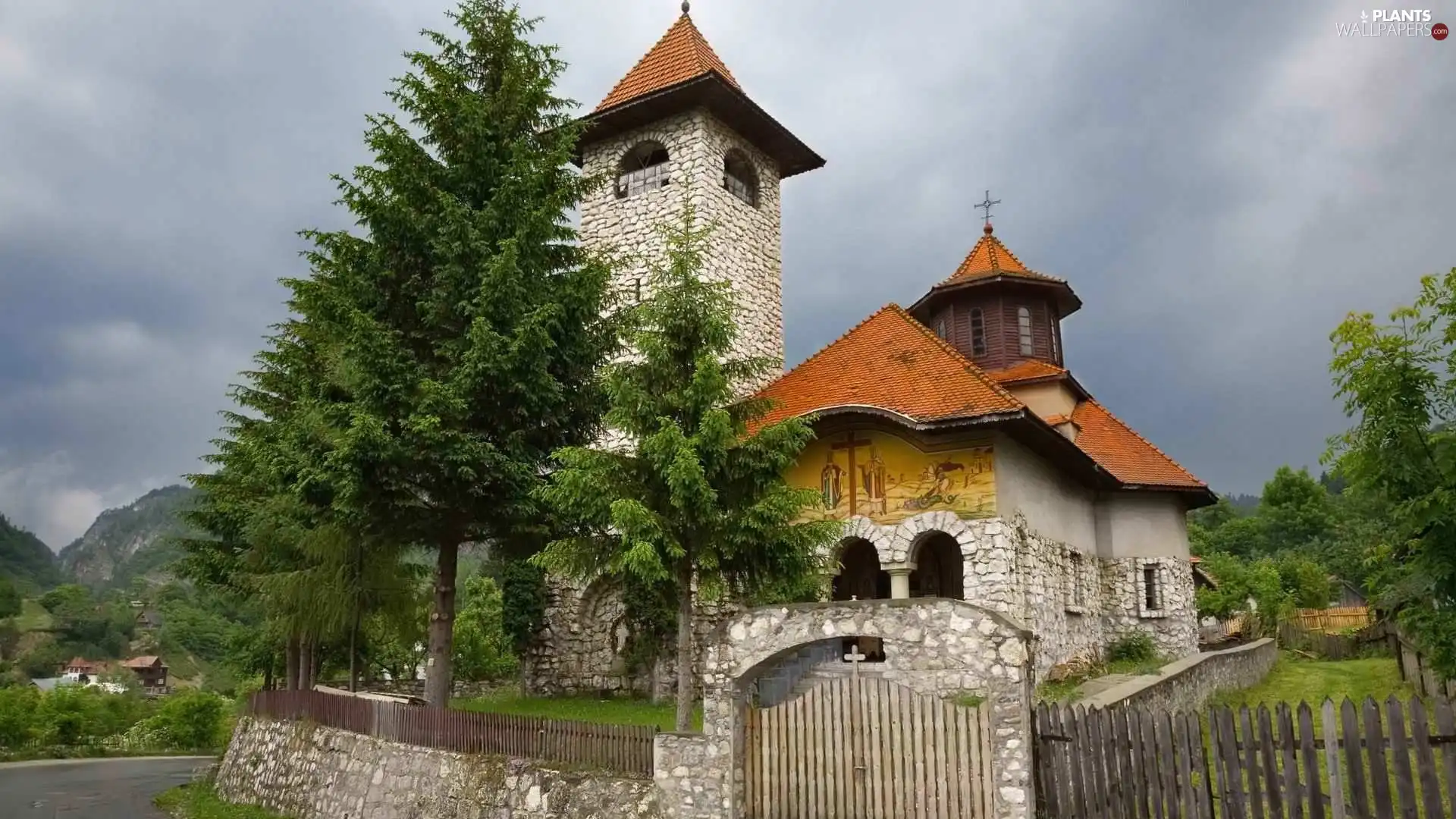 viewes, Church, trees