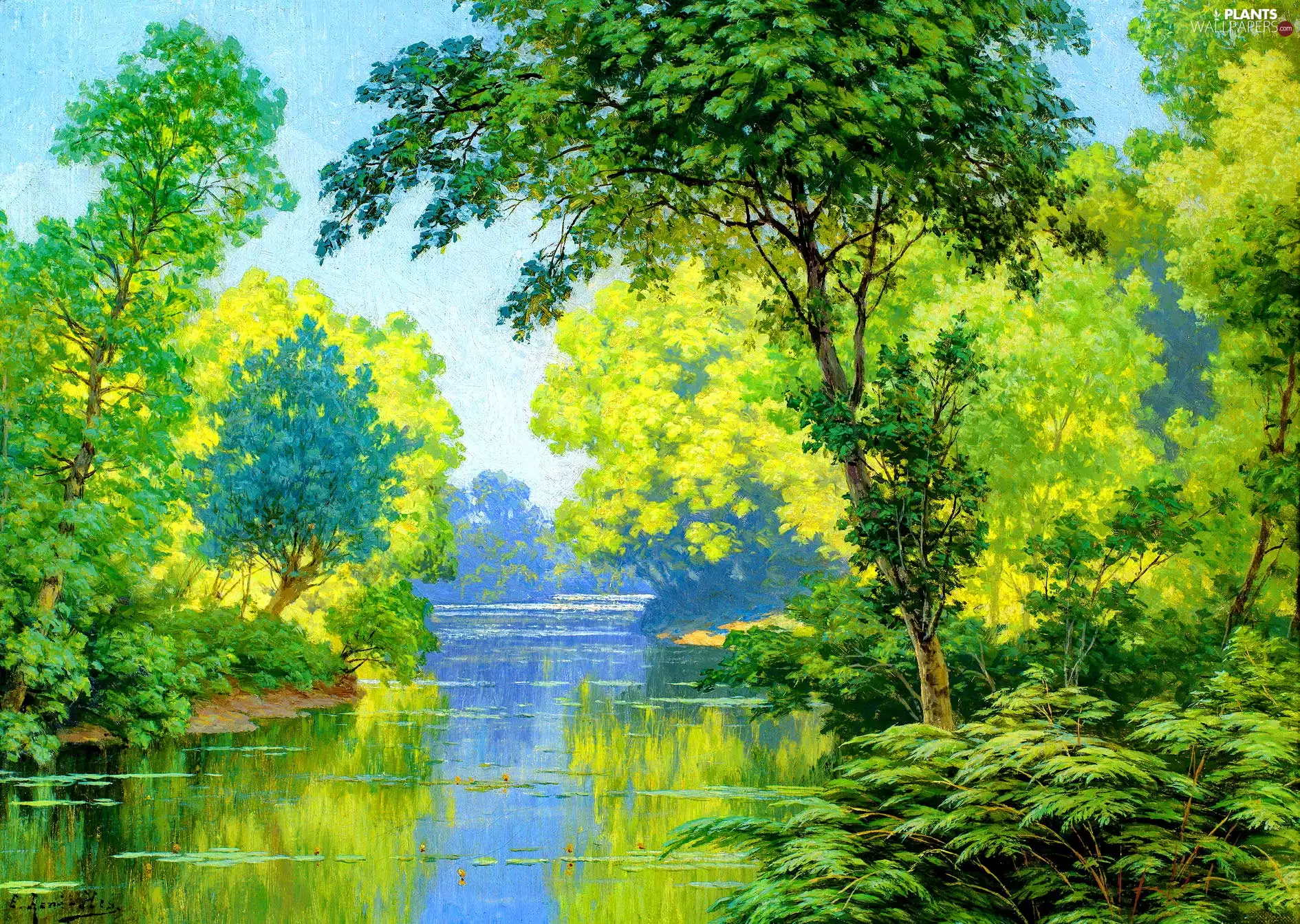 viewes, River, trees