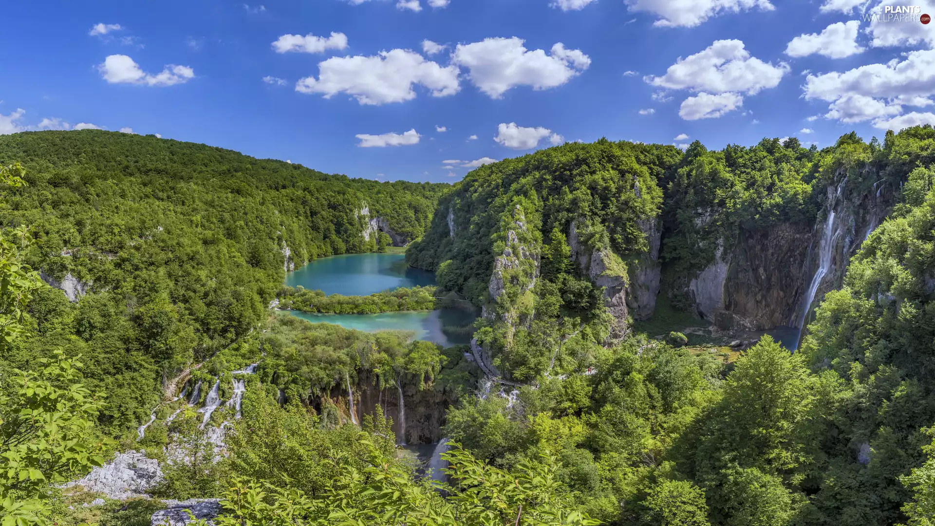 lakes, trees, Plitvice Lakes National Park, viewes, VEGETATION, waterfalls, Coartia, rocks