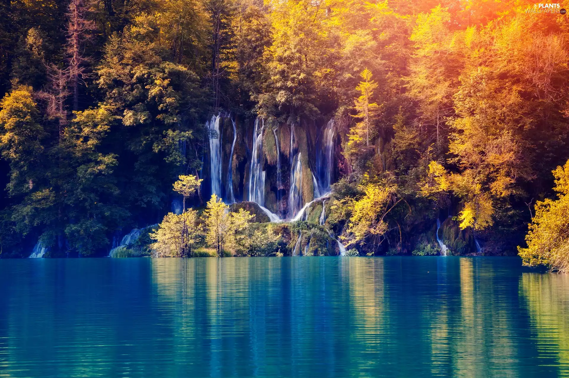 waterfall, Plitvice Lakes National Park, viewes, lake, Coartia, trees, autumn