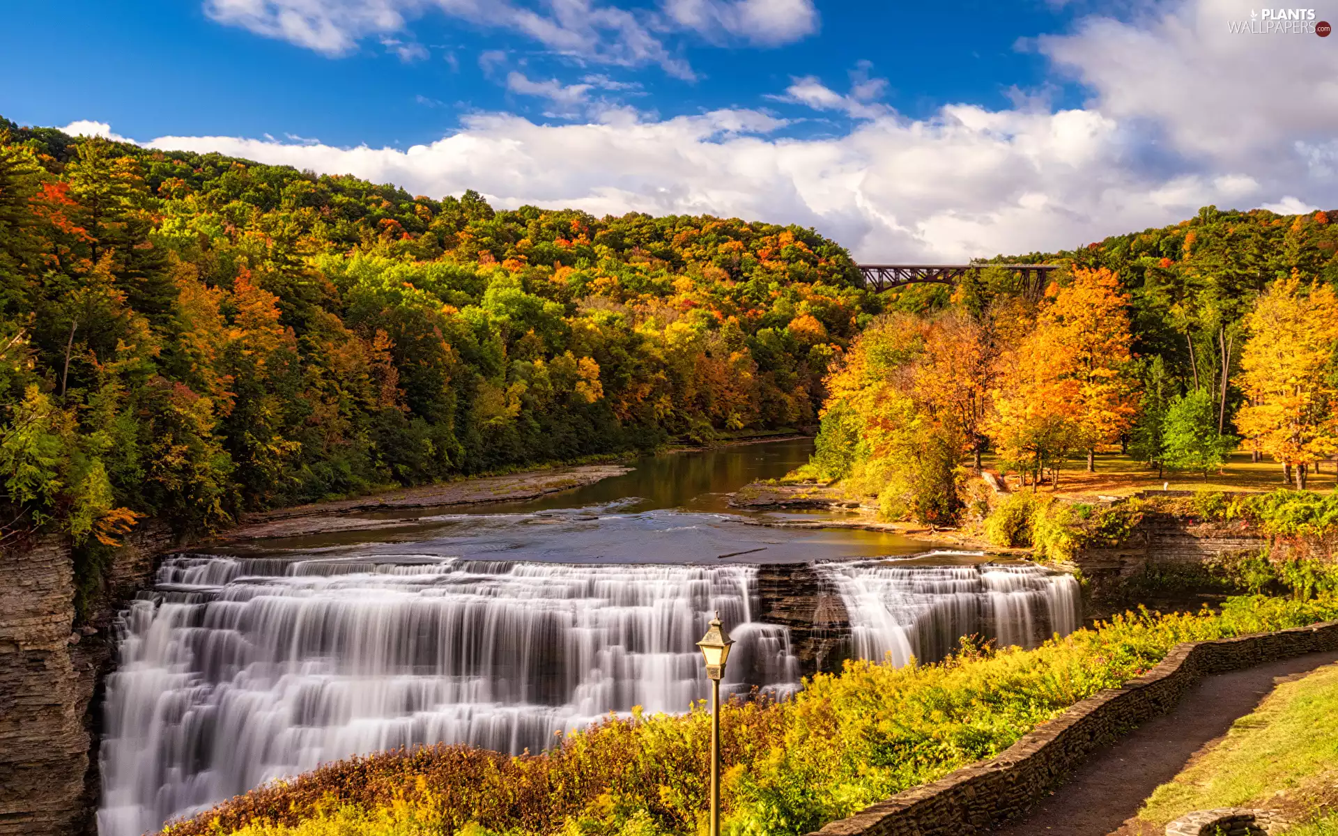 color, River, viewes, waterfall, autumn, trees, Lighthouse