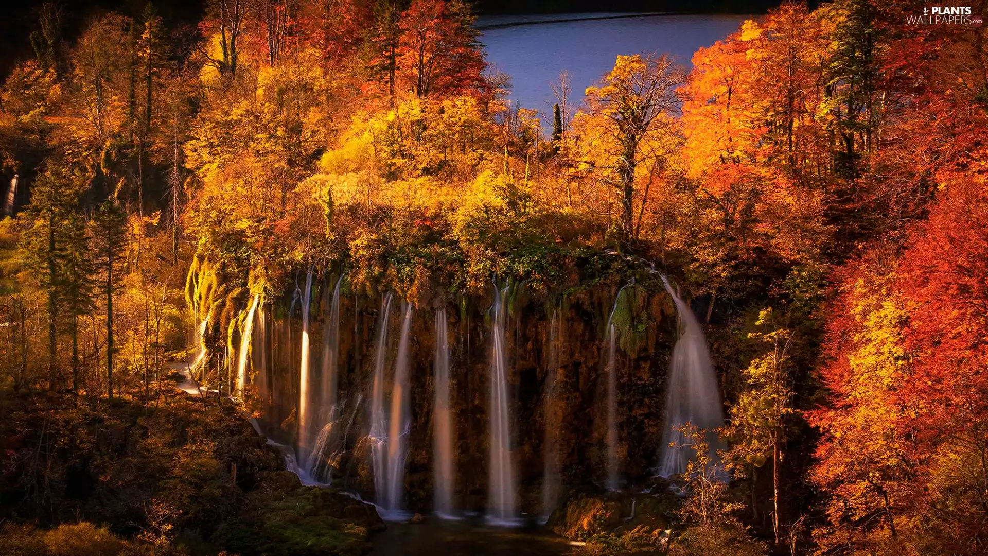 waterfalls, Plitvice Lakes National Park, viewes, autumn, trees, Coartia