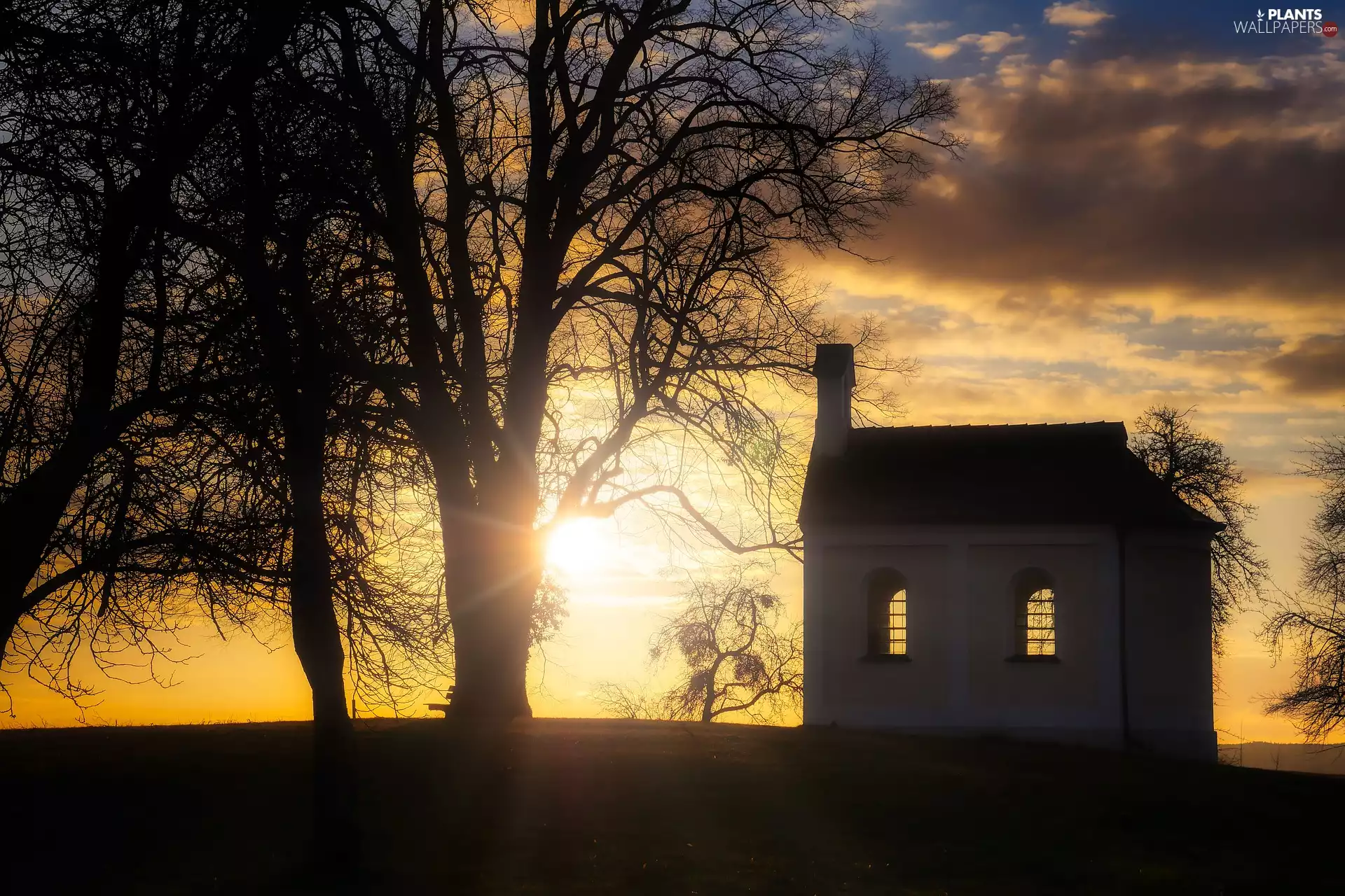 Windows, Hill, Great Sunsets, trees, Sky, Faith, chapel, viewes