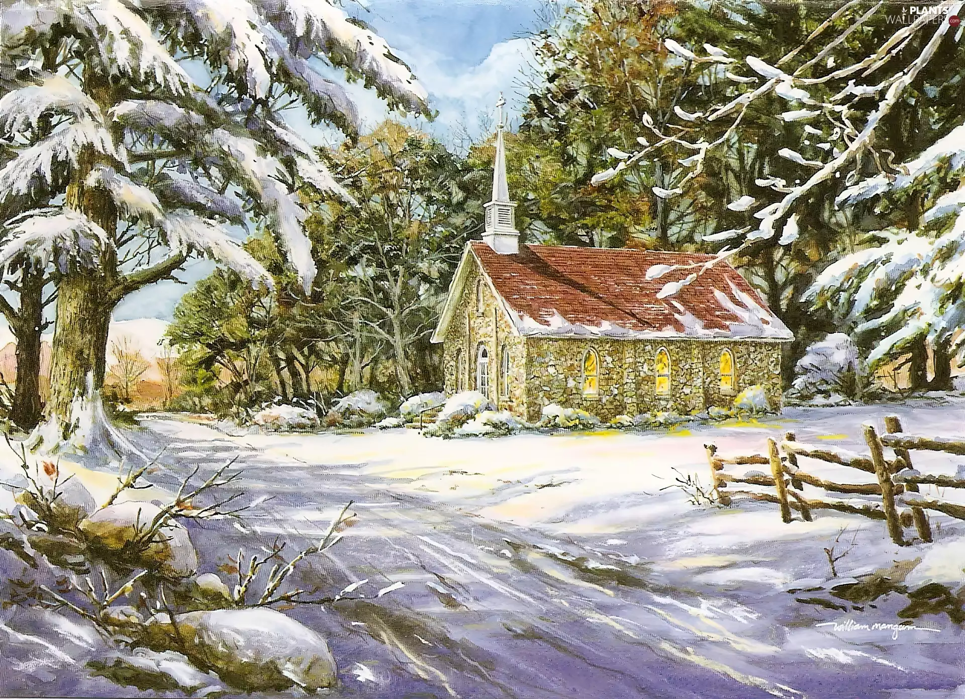 winter, church, Way