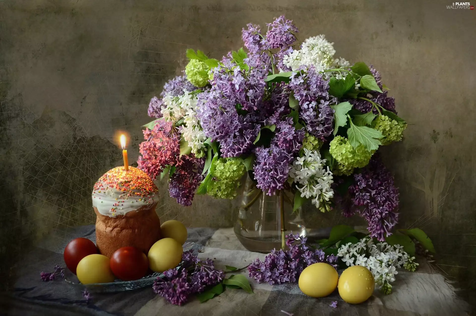bowl, Easter, cake, without, composition, eggs, Candle