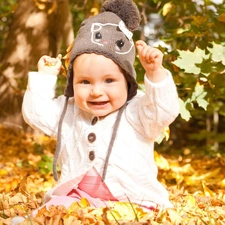 autumn, Leaf, joy, Hat, Kid