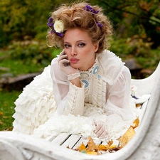 Autumn, Leaf, Flower, Bench, Women