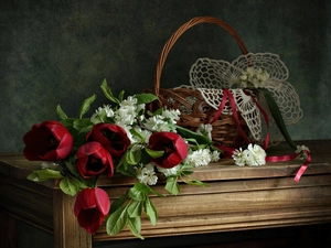 basket, Tulips, jasmine