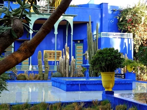 Garden, Cactus, house, fountain, Marrakech
