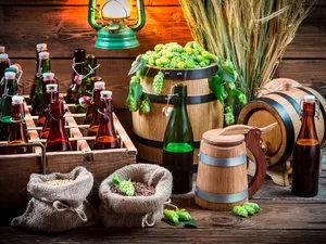 Beer, hop, Lamp, Bottles, bags, barrel, composition, grains