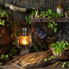 hop, Lamp, barrel, Mugs, composition