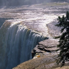 Rocks, waterfall, trees