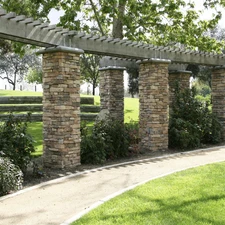 trees, viewes, column, Park, Brick