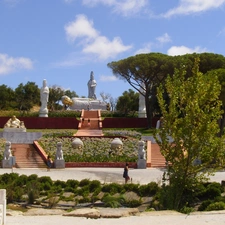 trees, viewes, statues, temple, Park